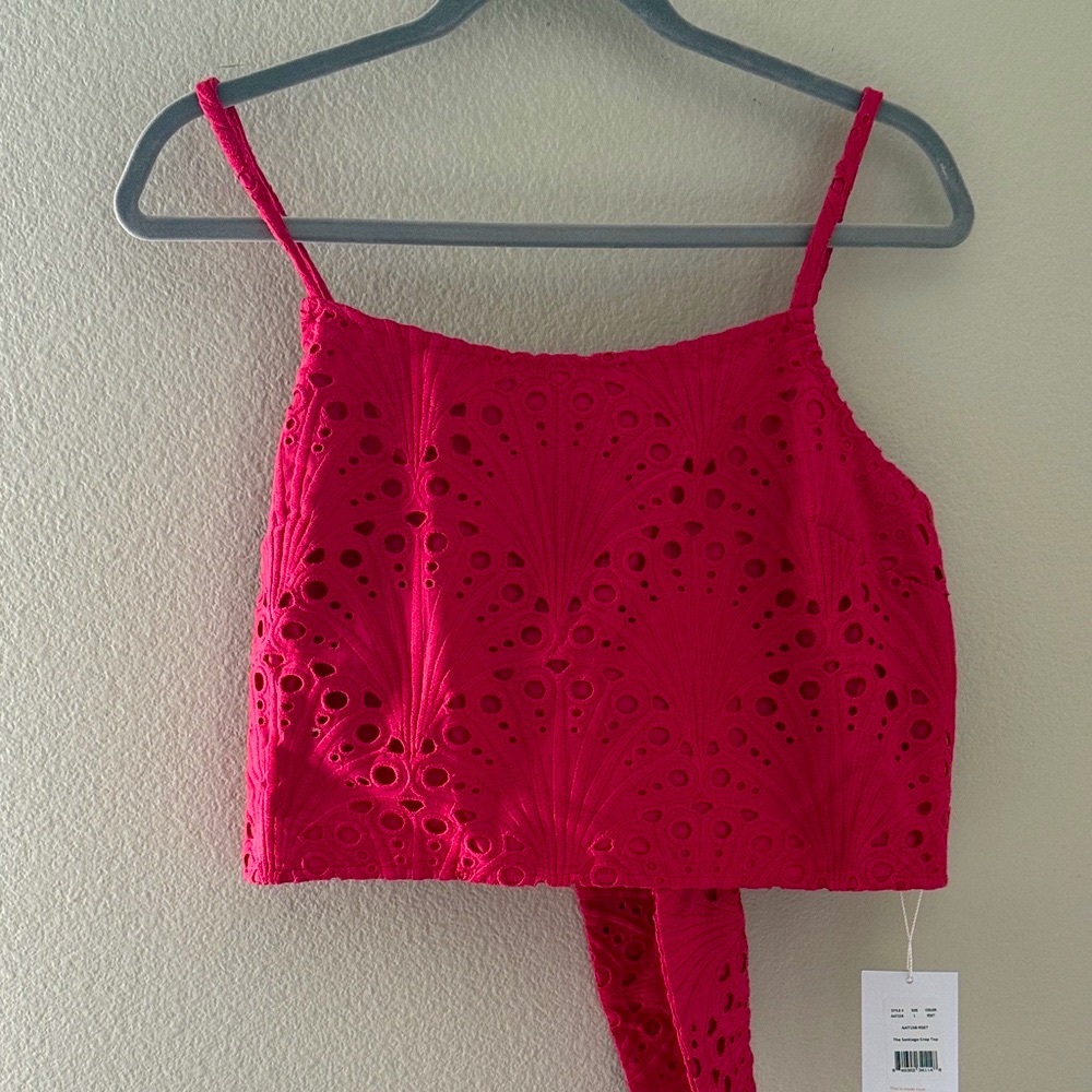 Andie Pink Eyelet Women's Crop Tie Top Size Large‎